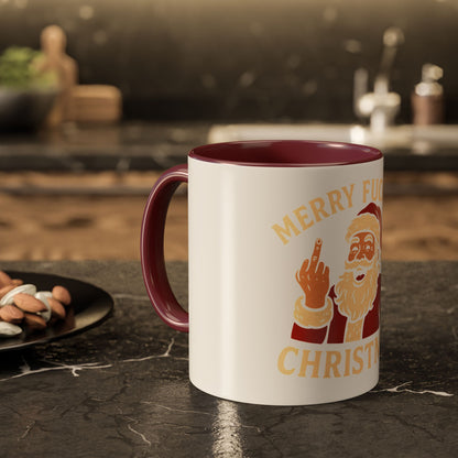 Merry Fucking Christmas Mug — Funny Santa Middle Finger Coffee Cup (11oz & 15oz)