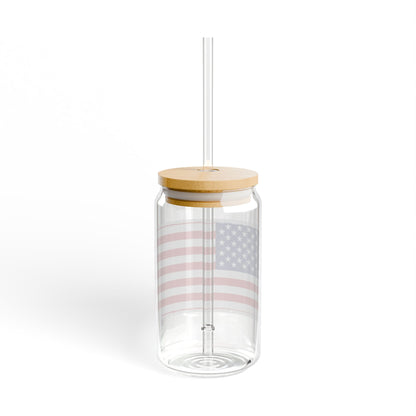 American Flag Sipper Glass — 16oz Patriotic Drink Tumbler with Straw