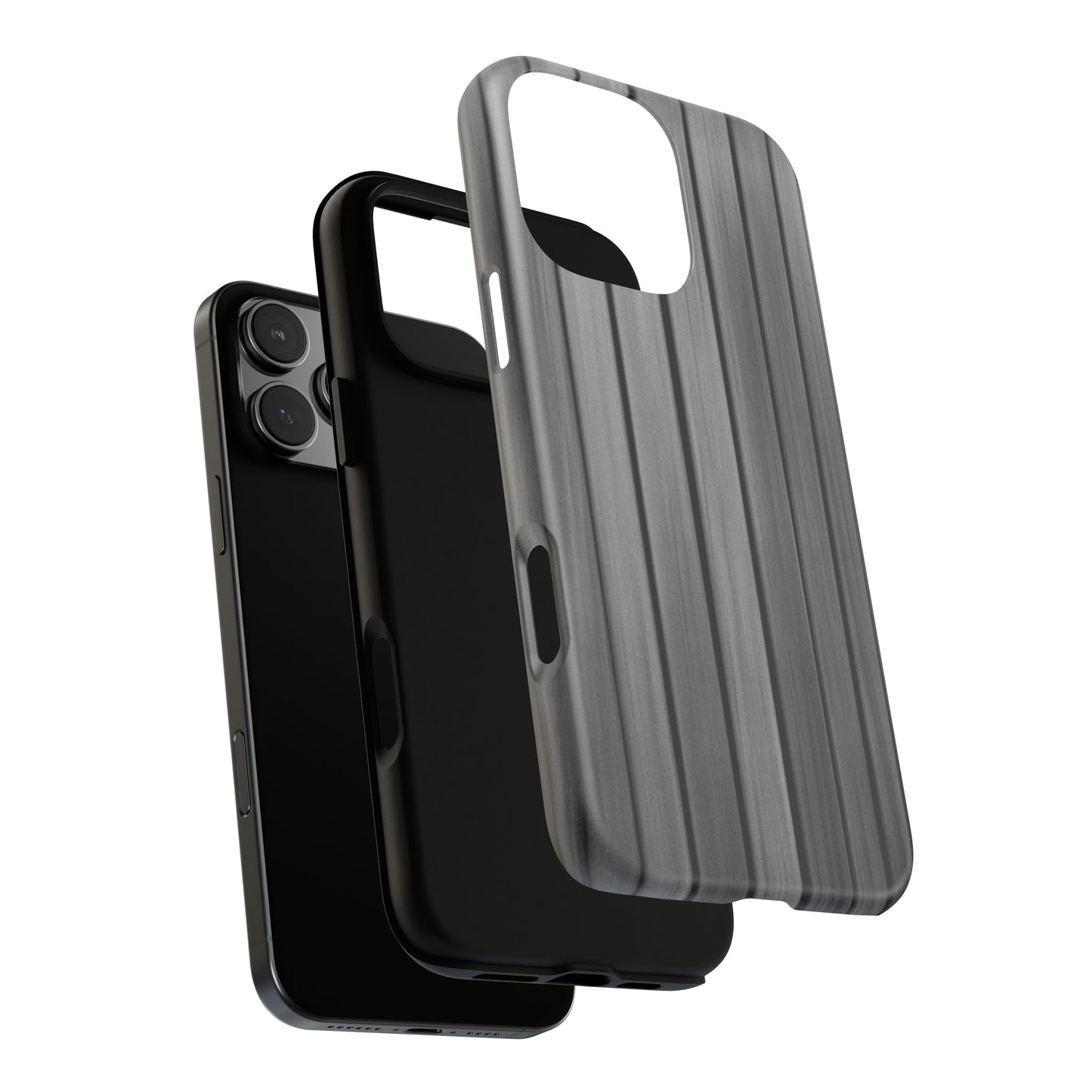 Ribbed metal texture printify tough protective phone case for iPhone, with durable design and sleek metallic finish.