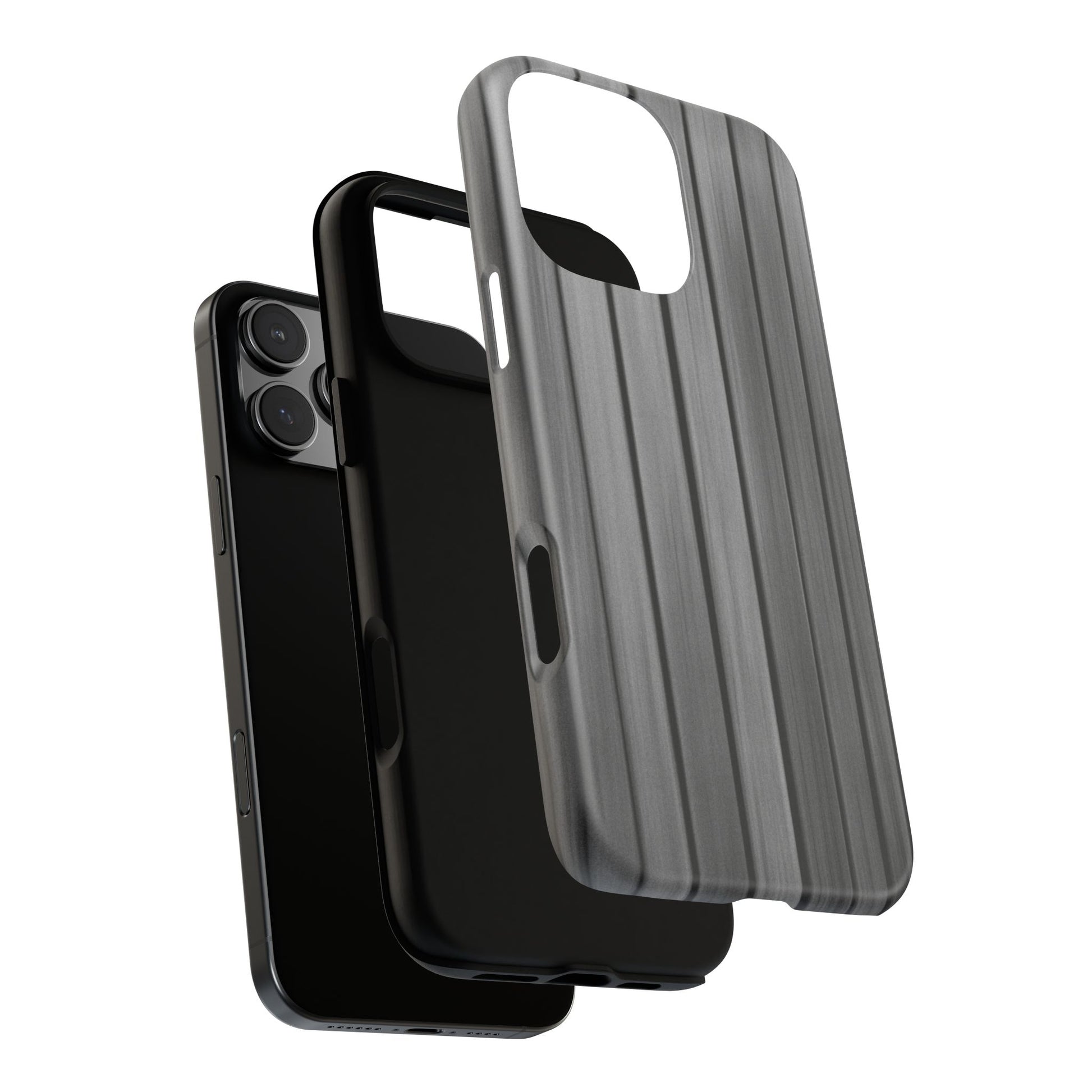 Ribbed metal texture printify tough protective phone case for iPhone, with durable design and sleek metallic finish.