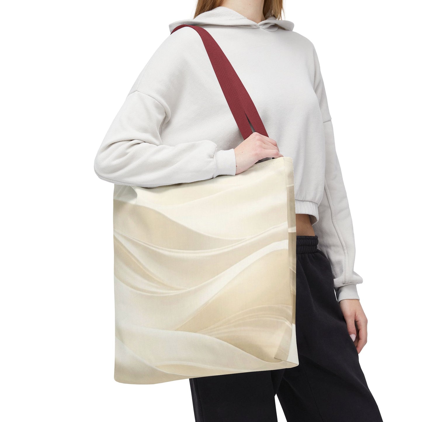 Cream Abstract Waves Tote Bag | Neutral Swirl Pattern