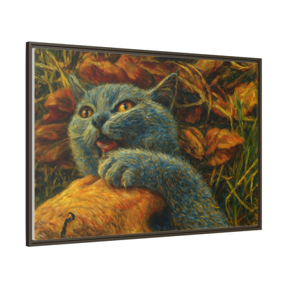 Blue cat canvas print featuring whimsical wall art, perfect for cat lovers and decorative home or gift display.