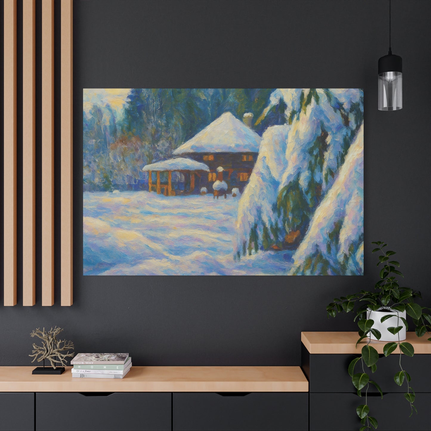 Winter Landscape Canvas Wall Art, Cozy Home Decor, Christmas Gift, Seasonal Artwork, Impressionist Style - TRV