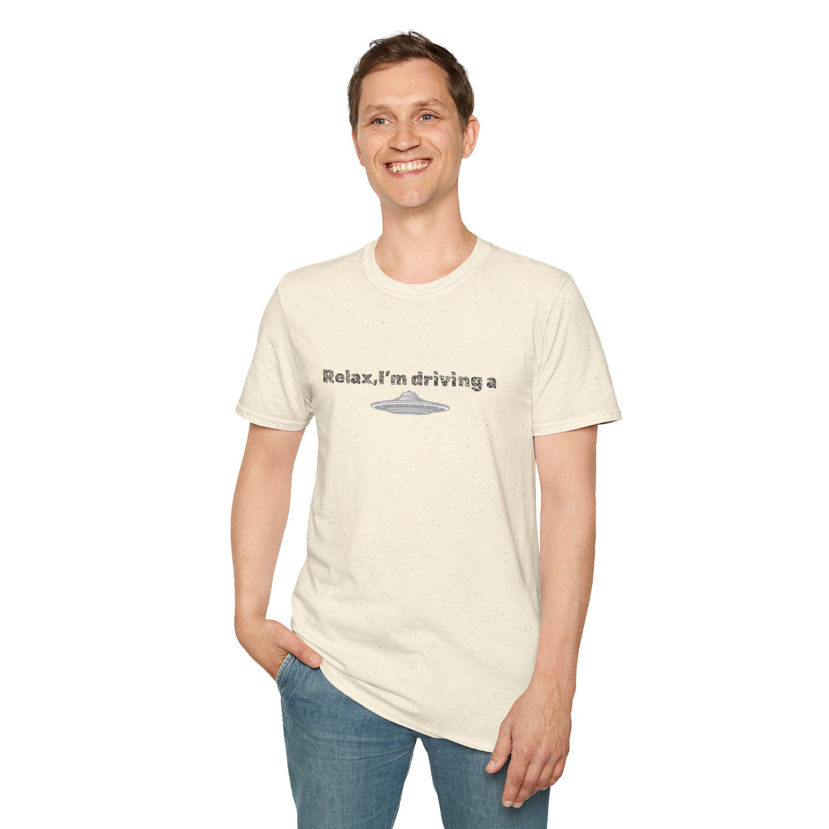 Black UFO T-Shirt by Printify featuring a humorous alien graphic and sci-fi design on a comfortable cotton tee.