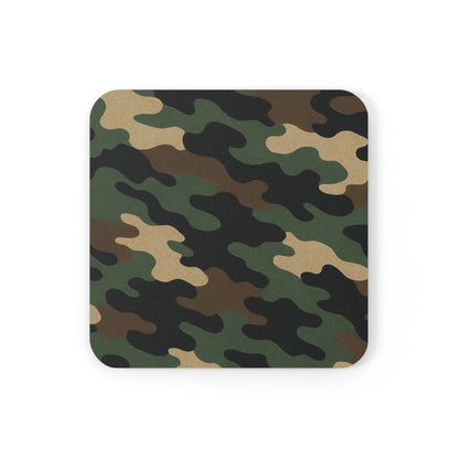 Camo Round Cork-Back Coaster — Military Green Camouflage Drink Mat