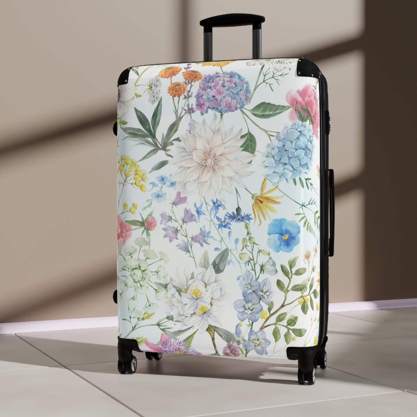 Floral Watercolor Suitcase – Lightweight Carry-On Luggage with Pastel Garden Print