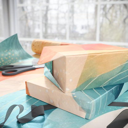 Abstract Wave Wrapping Paper Roll — Teal & Coral Modern Gift Wrap