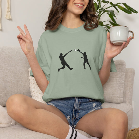 Black baseball silhouette graphic T-shirt for men, featuring a minimal baseball player design on a comfortable cotton tee.