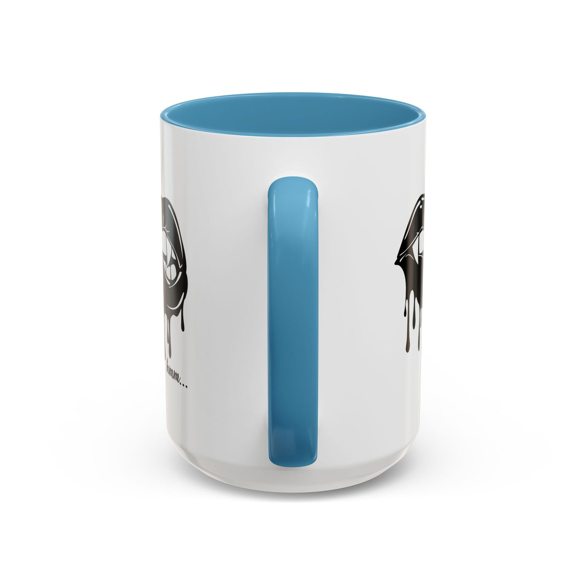 Black Dripping Lips Accent Coffee Mug with Bite Graphic, 11oz or 15oz, by Printify, showing the mug with the bold drip design.