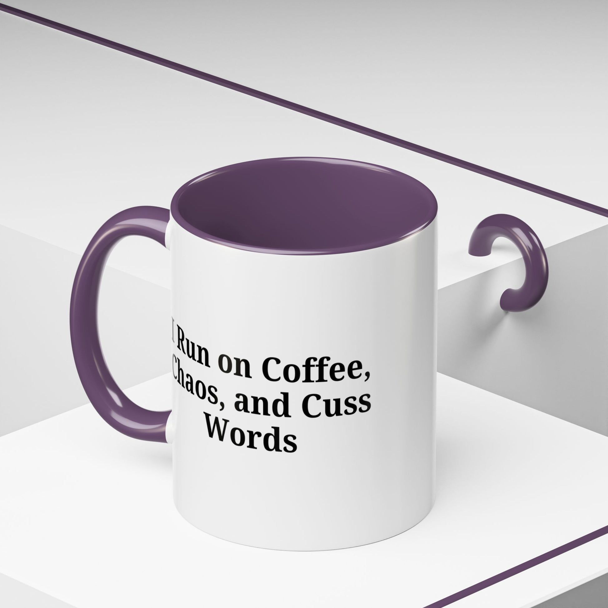 Funny Black Accent Coffee Mug - "I Run on Coffee, Chaos, and Cuss Words" - Ideal Gift for Coffee Lovers - TRV