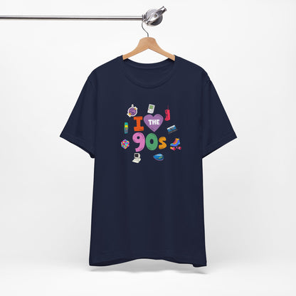 I  Love the 90's Short Sleeve Tee - Retro Graphic Tee, Vintage Style Shirt, Perfect for Casual Outings, 90s Nostalgia Apparel