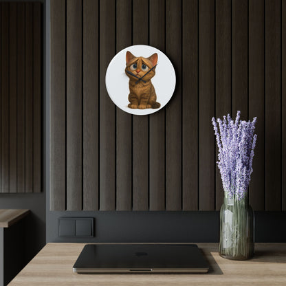 Sad Cartoon Kitten Acrylic Wall Clock – Cute Nursery Cat Decor