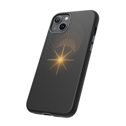 Tough Cases - Radiant Star Phone Case, Protective Black Shockproof Cover with Golden Light Design