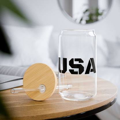USA 16oz Sipper Glass with Bamboo Lid & Straw – Patriotic Reusable Drink Tumbler