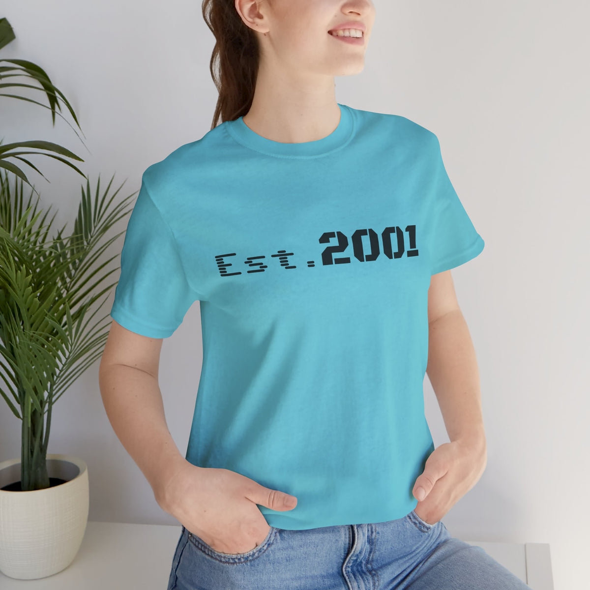 Retro minimalist Est. 2001 graphic T-shirt by Printify, featuring a clean design and bold birth year print on soft cotton fabric.