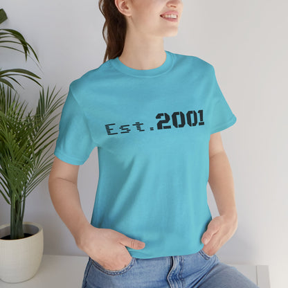 Retro minimalist Est. 2001 graphic T-shirt by Printify, featuring a clean design and bold birth year print on soft cotton fabric.