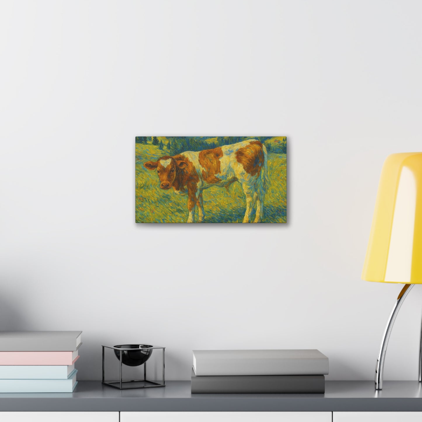 Artistic Cow Canvas Wall Art, Charming Farmhouse Decor, Animal Lover Gift, Rustic Home Accent, Calf Painting, Country Aesthetic