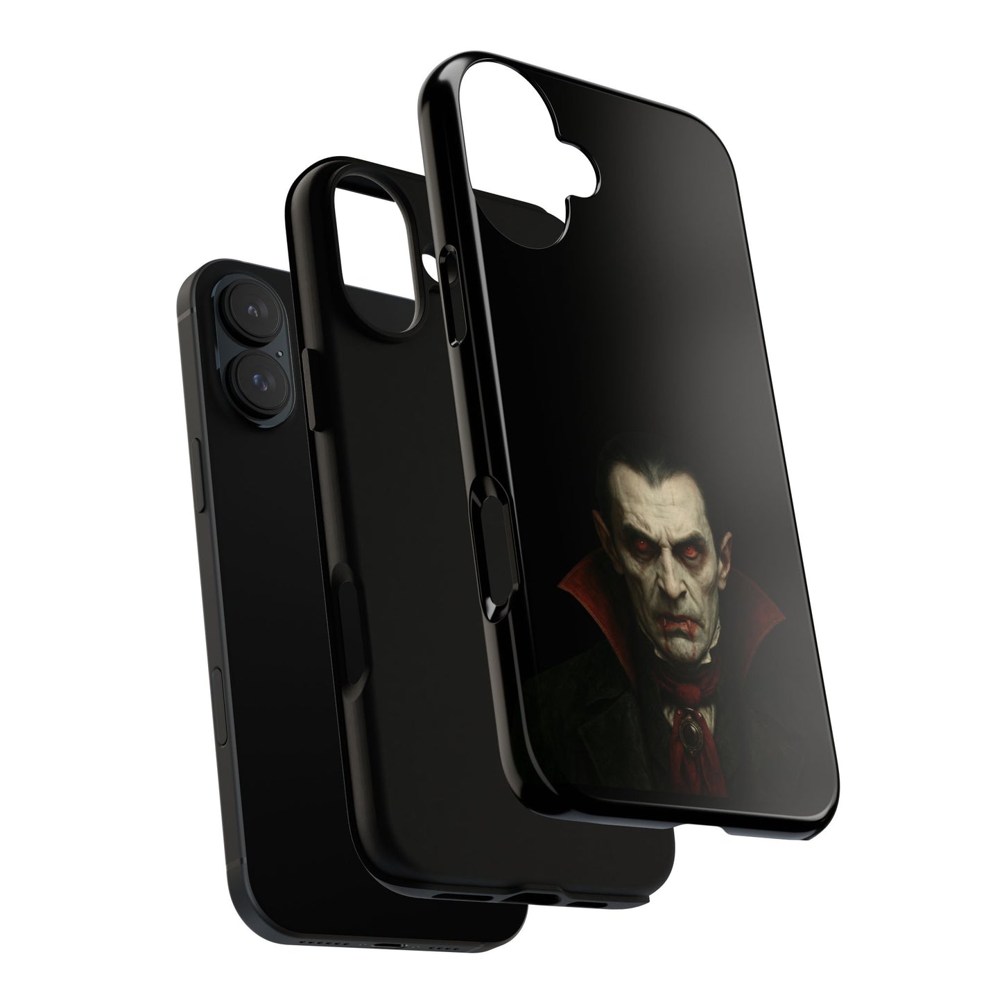 Gothic vampire portrait phone case for iPhone featuring Dracula horror design, made by Printify.