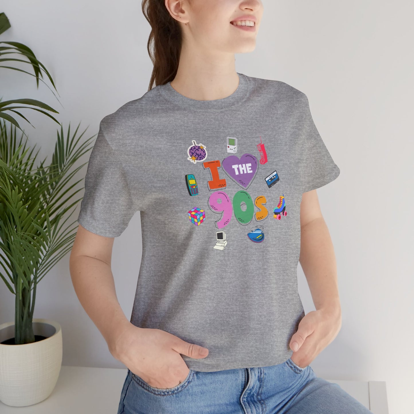 I  Love the 90's Short Sleeve Tee - Retro Graphic Tee, Vintage Style Shirt, Perfect for Casual Outings, 90s Nostalgia Apparel