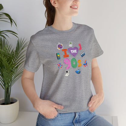 I  Love the 90's Short Sleeve Tee - Retro Graphic Tee, Vintage Style Shirt, Perfect for Casual Outings, 90s Nostalgia Apparel