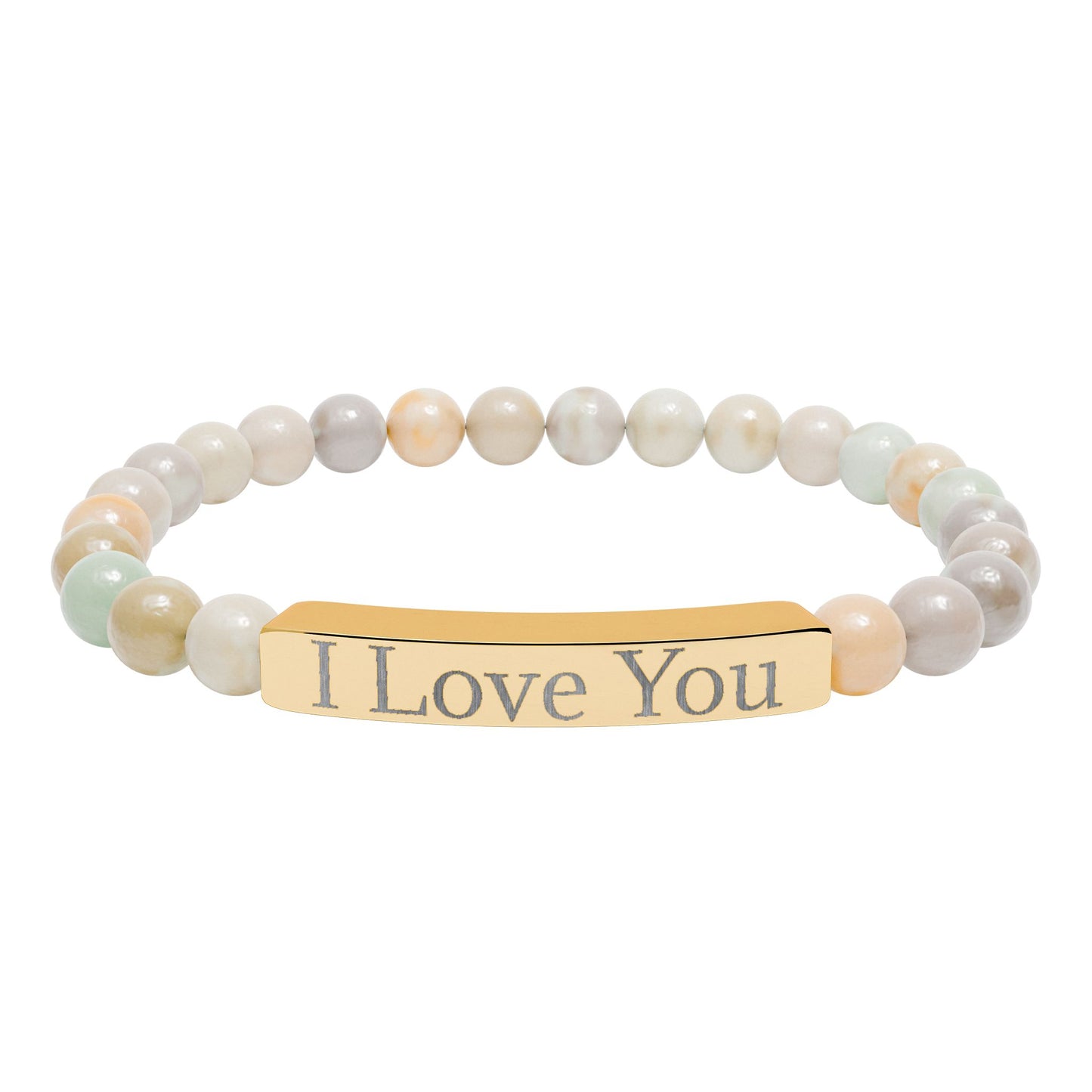 Natural stone stretch bracelet engraved with "I Love You," stylish accessories by Printify featuring smooth, rounded stones.