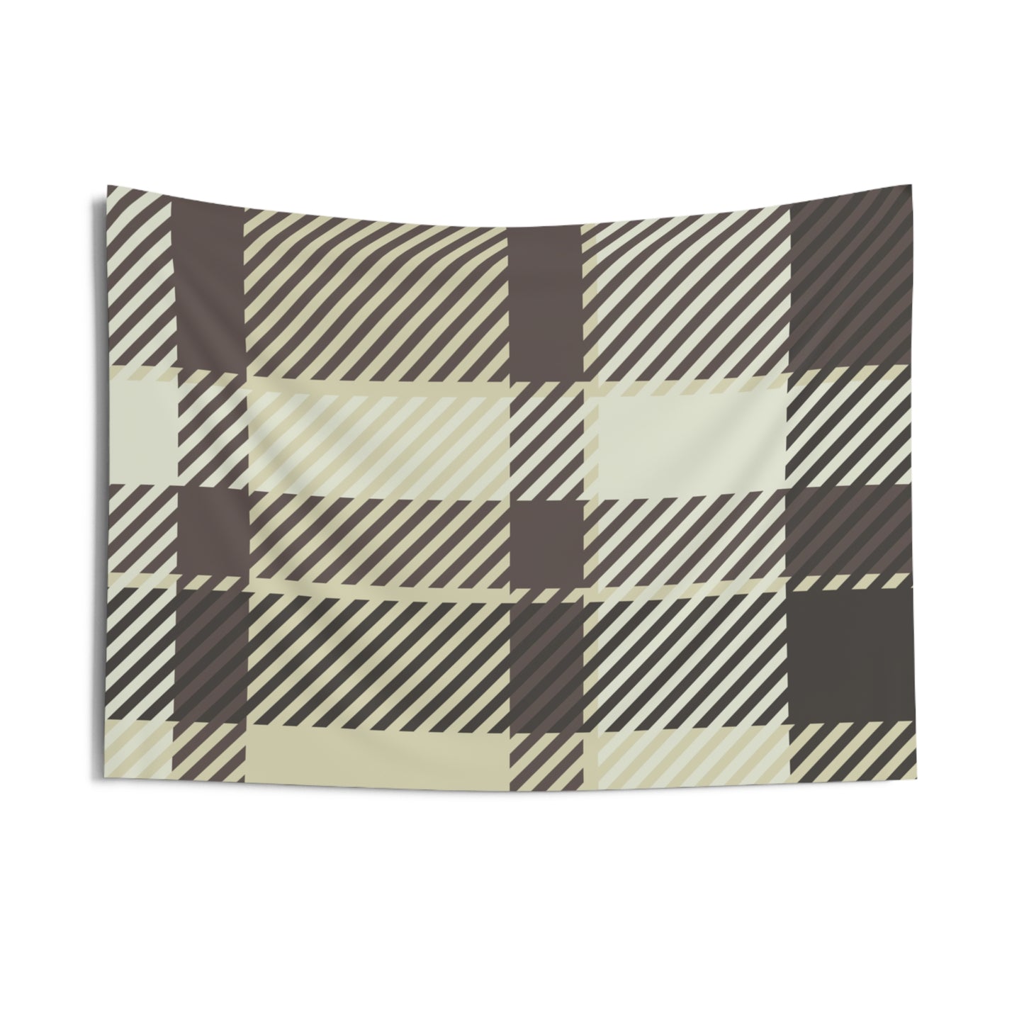 Plaid Beige & Brown Indoor Wall Tapestry — Cozy Buffalo Check Decor