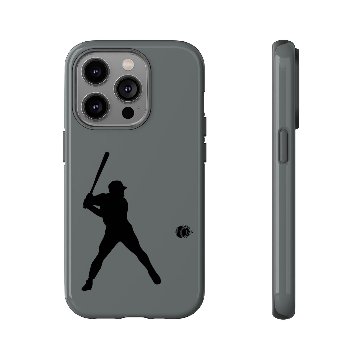 Black baseball silhouette tough phone case for iPhone, protective sporty design by Printify, with a rugged, durable appearance.