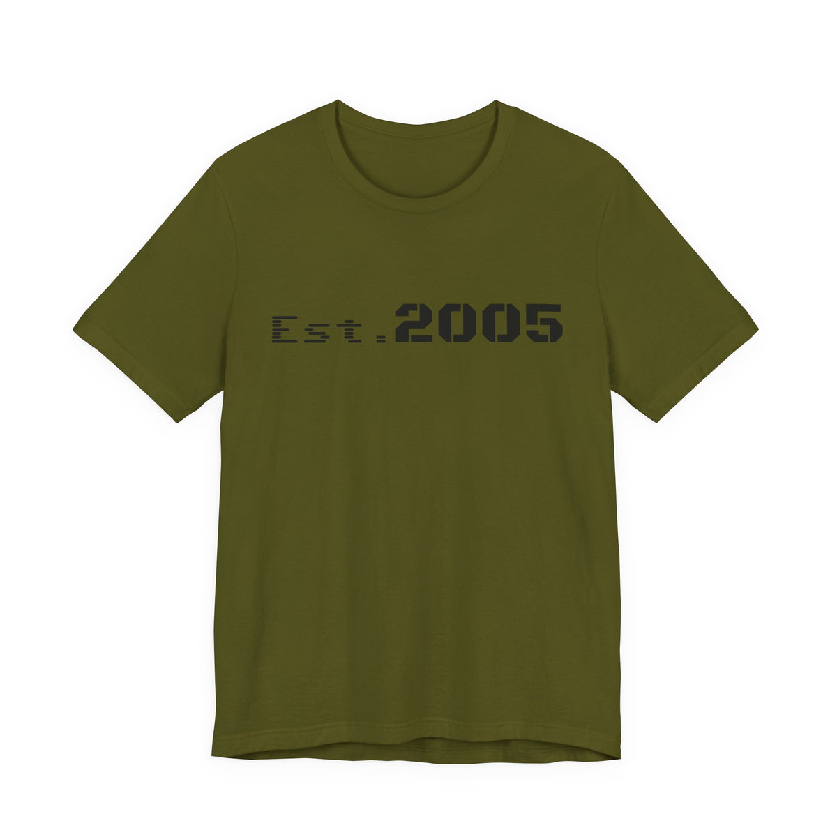 Black Est. 2005 Printify T-shirt featuring minimal anniversary year design on soft cotton fabric.