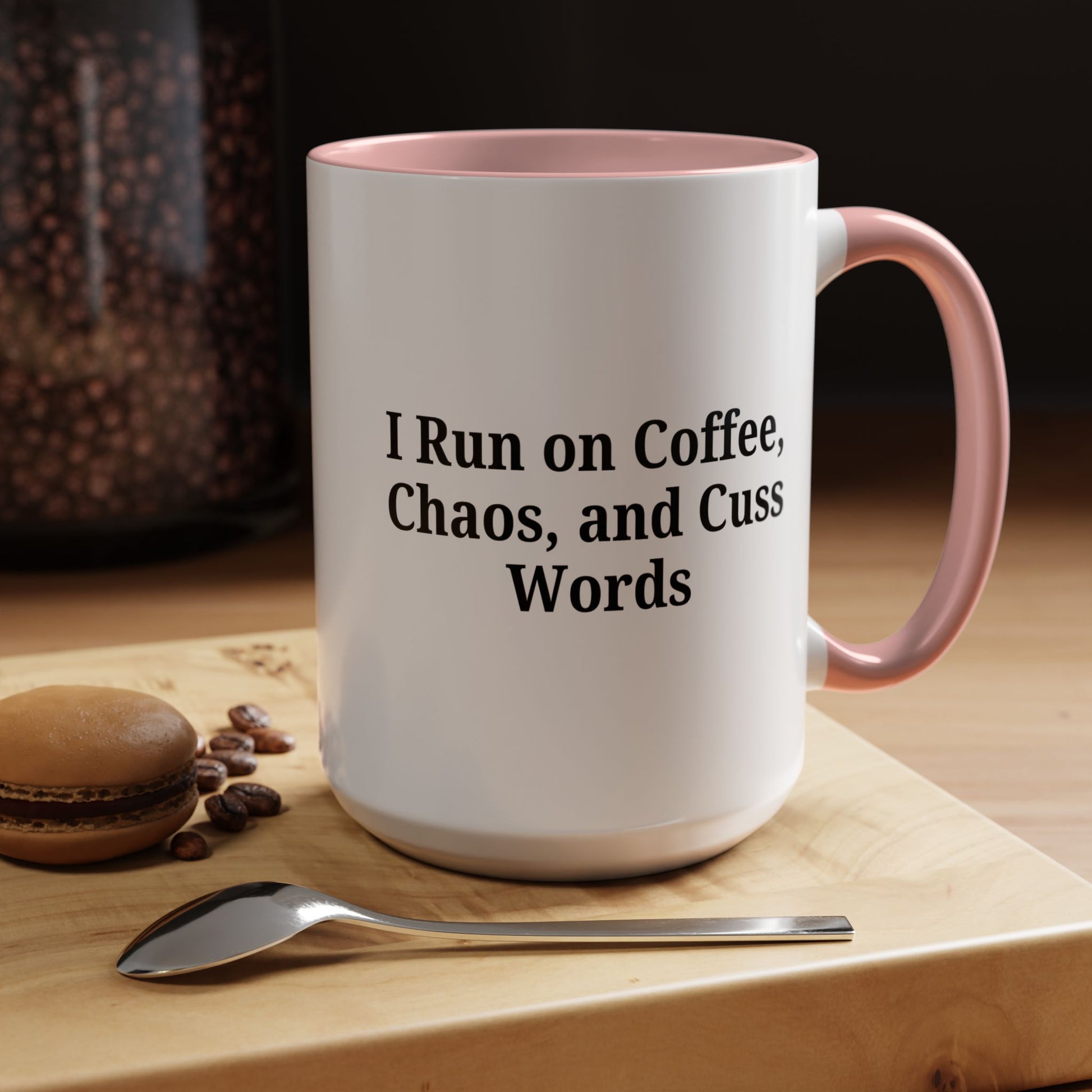 Funny Black Accent Coffee Mug - "I Run on Coffee, Chaos, and Cuss Words" - Ideal Gift for Coffee Lovers - TRV