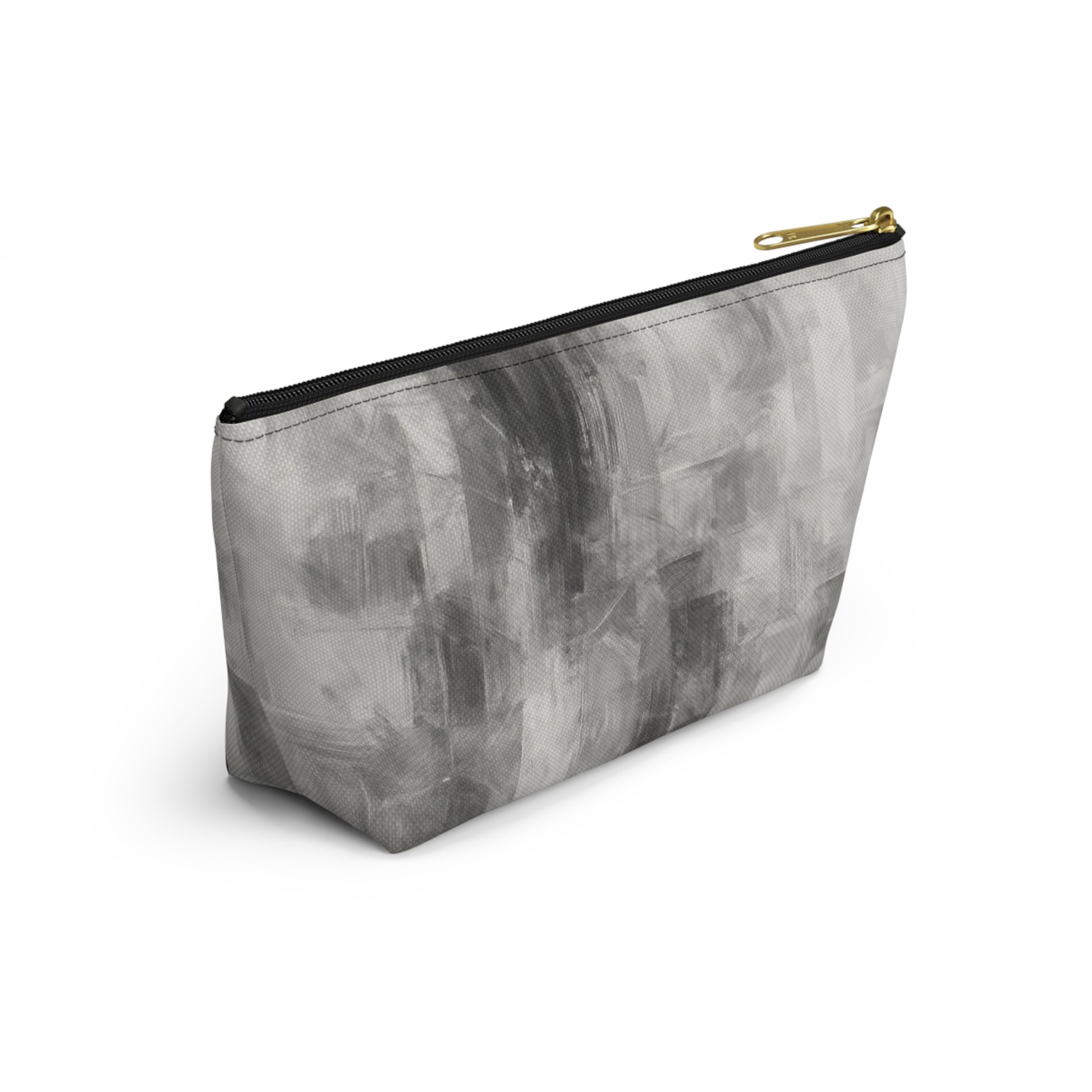 Gray abstract brushstroke accessory pouch from Printify, featuring a stylish bag with artistic brushstroke design.