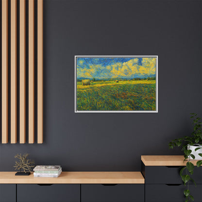 Framed landscape matte canvas print with vibrant multi-color design by Printify, showcasing a scenic artistic wall decor piece.