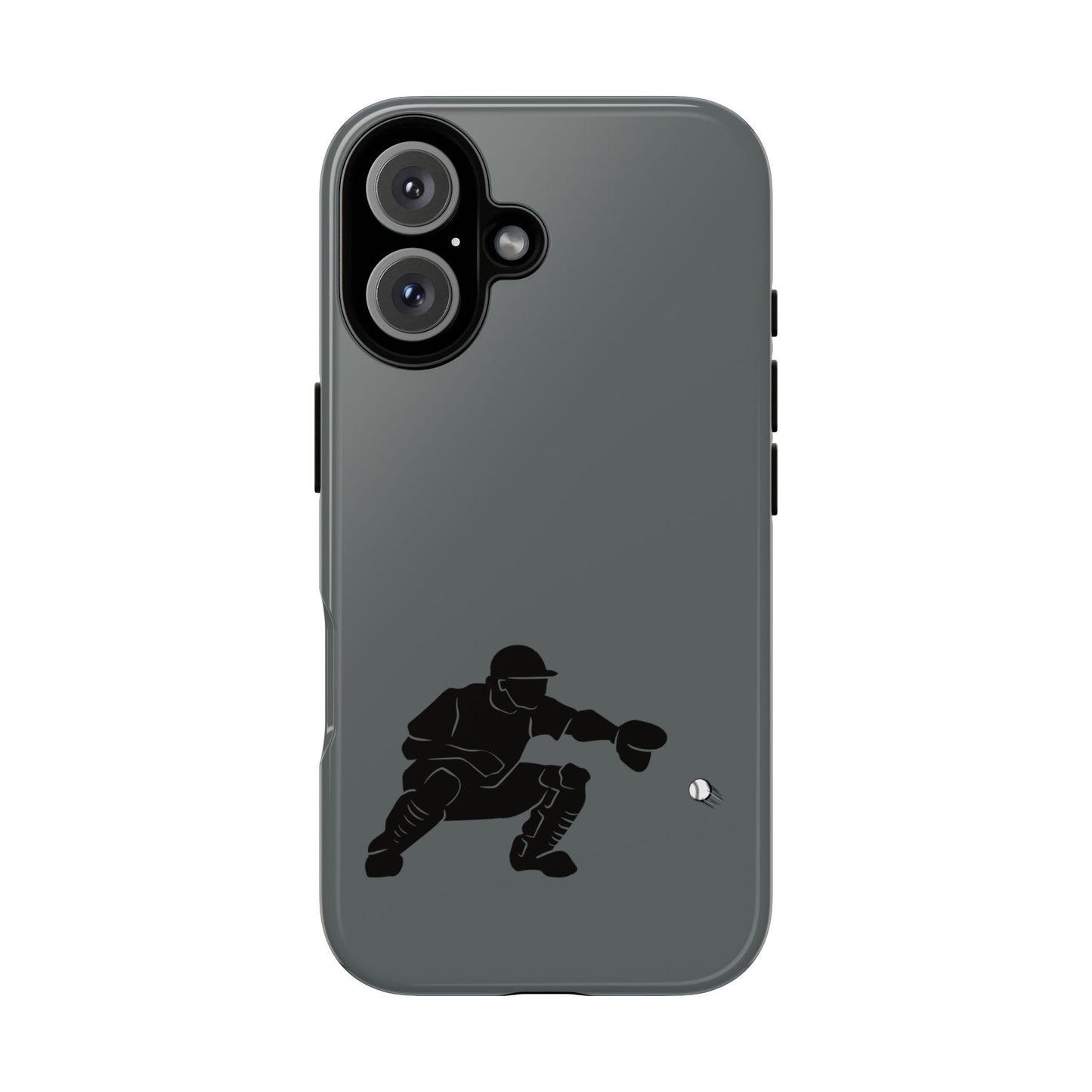 Printify baseball catcher phone case with tough protective cover for smartphones, featuring a detailed baseball catcher design.