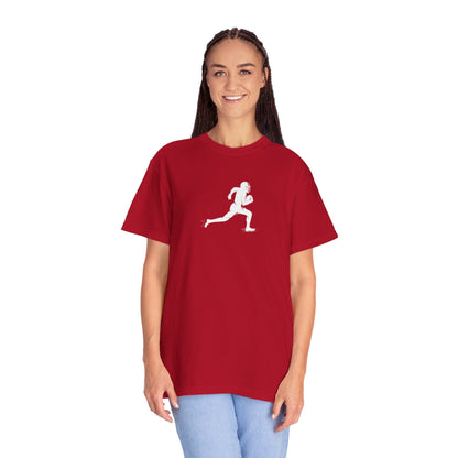Sporty Unisex Garment-Dyed T-Shirt with Football Player Graphic, Activewear, Casual Wear, Gift for Runners, Fitness Apparel, Everyday Style