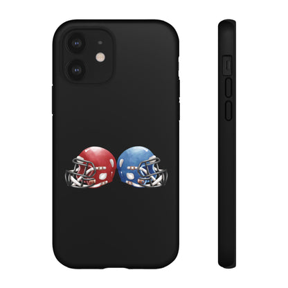 Red and blue football helmet tough phone case for iPhone, protective Printify phone cover with sporty design.