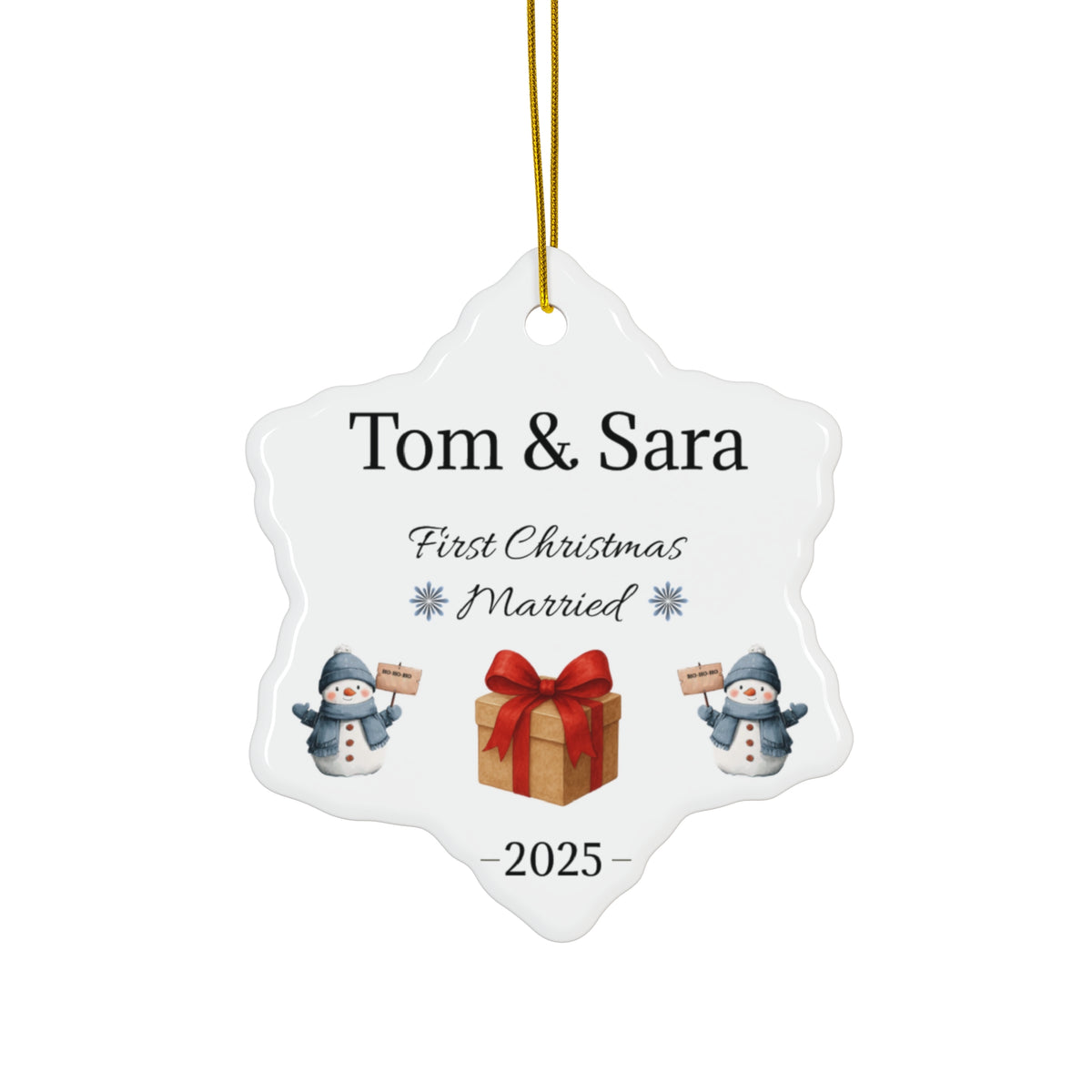 Just Married First Christmas ceramic ornament personalized with custom names and year - view 2