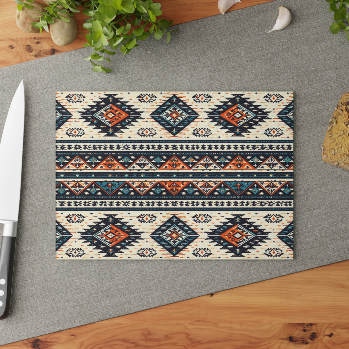 Southwestern Aztec Pattern Glass Cutting Board — Rustic Kitchen Decor