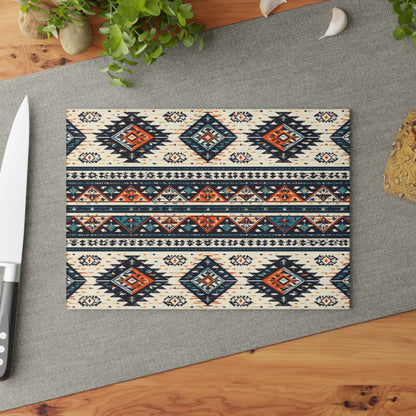 Southwestern Aztec Pattern Glass Cutting Board — Rustic Kitchen Decor