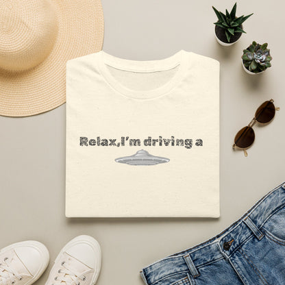 Relaxed UFO Driver T-Shirt, Funny Shirt, Unisex Graphic Tee, Gift for Space Lovers, Casual Wear, Alien Theme Humor