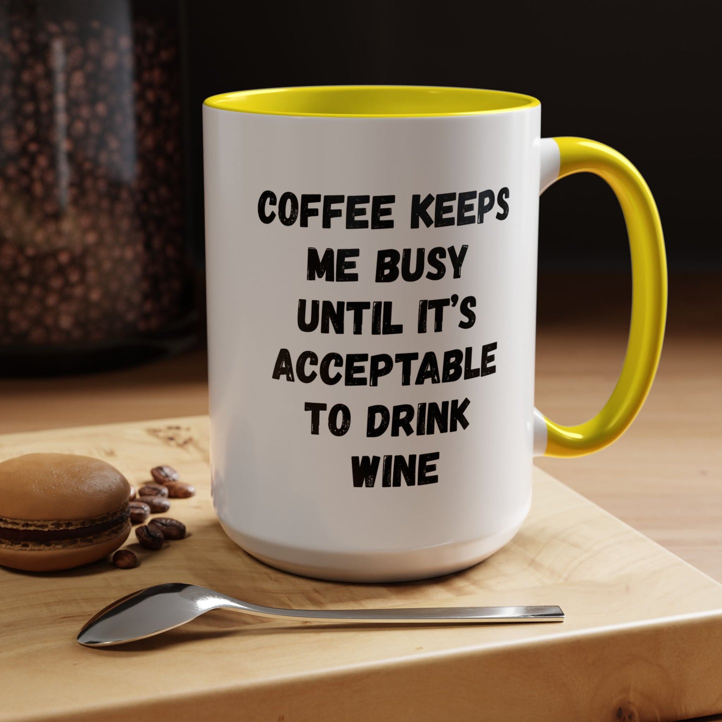 Funny Coffee Mug - "Coffee Keeps Me Busy Until It's Acceptable to Drink Wine" - Great for Mornings, Gifts, Office, Relaxation, Home