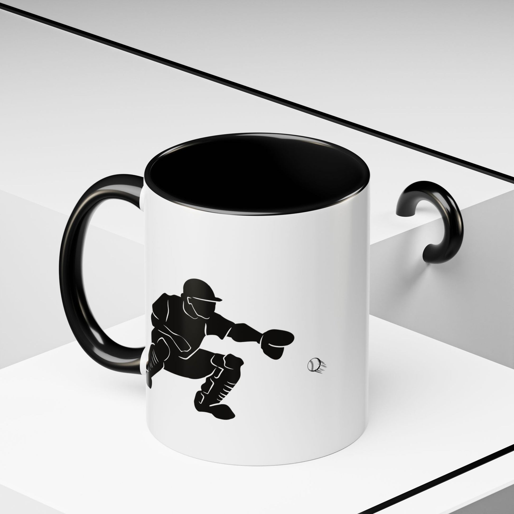 Baseball Catcher Coffee Mug, Sports Gift for Coaches, Black Accent Mug for Fans, Perfect for Birthdays & Celebrations, Unique Cup - TRV
