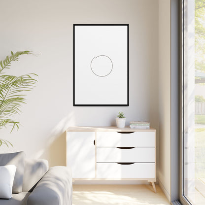 Framed matte canvas wall art featuring a minimal circular line design, by Printify, displayed on a modern wall.