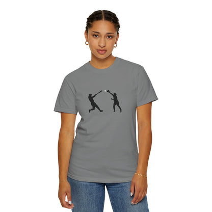 Black baseball silhouette graphic T-shirt by Printify, featuring a minimal baseball player design on soft cotton fabric.