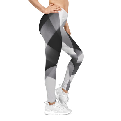 Monochrome Geometric Pattern Leggings | Black White Abstract Symmetry