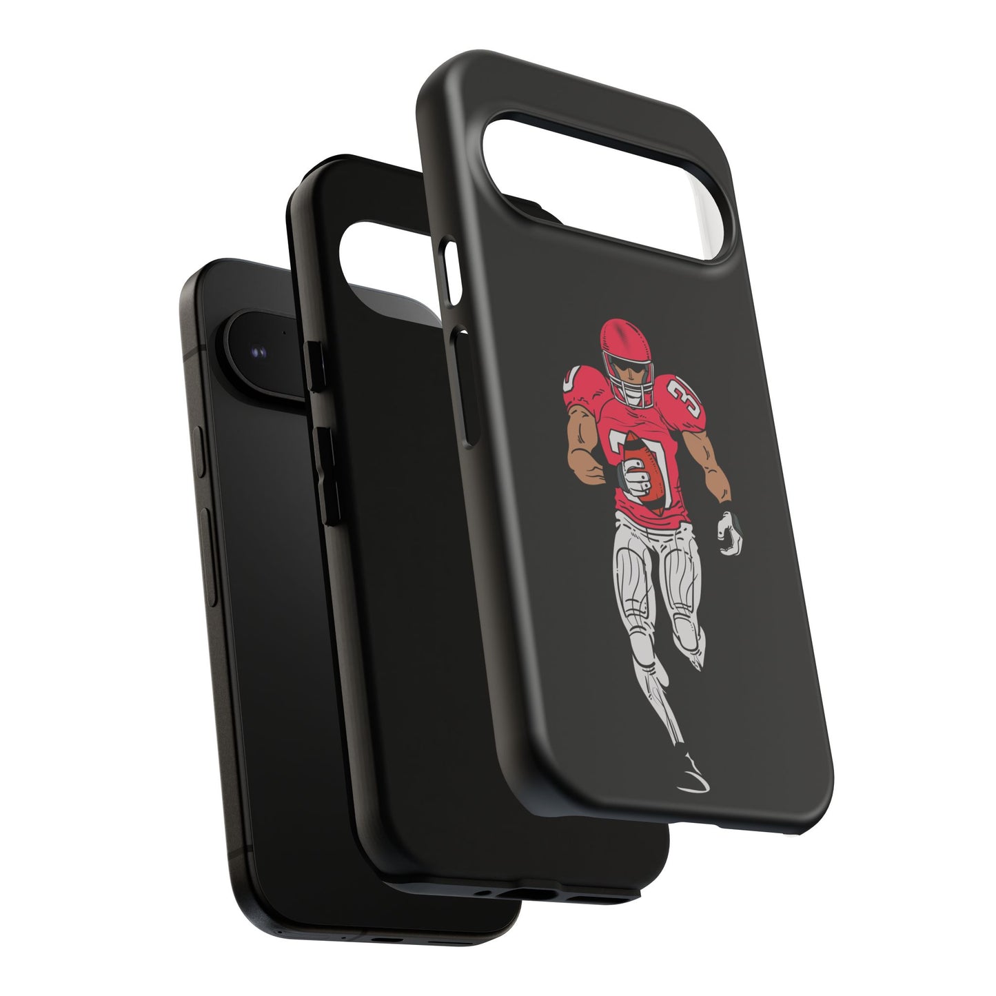 Black football player tough phone case for iPhone by Printify, featuring sporty design and durable protection.