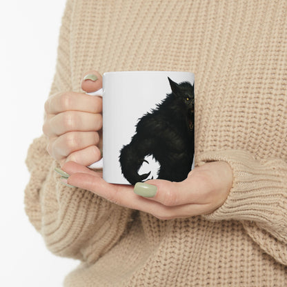 Werewolf Graphic Ceramic Mug, Unique Gift for Animal Lovers, Halloween Decor, Coffee Cup, 11oz 15oz Sizes Available