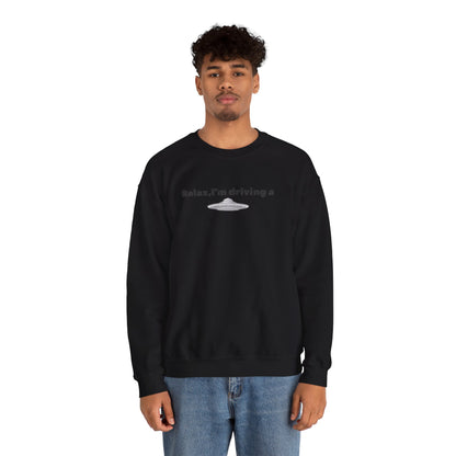 Relaxing UFO Driving Sweatshirt, Funny Gift for UFO Lovers, Unisex Crewneck Pullover, Casual Wear, Space Enthusiast Apparel