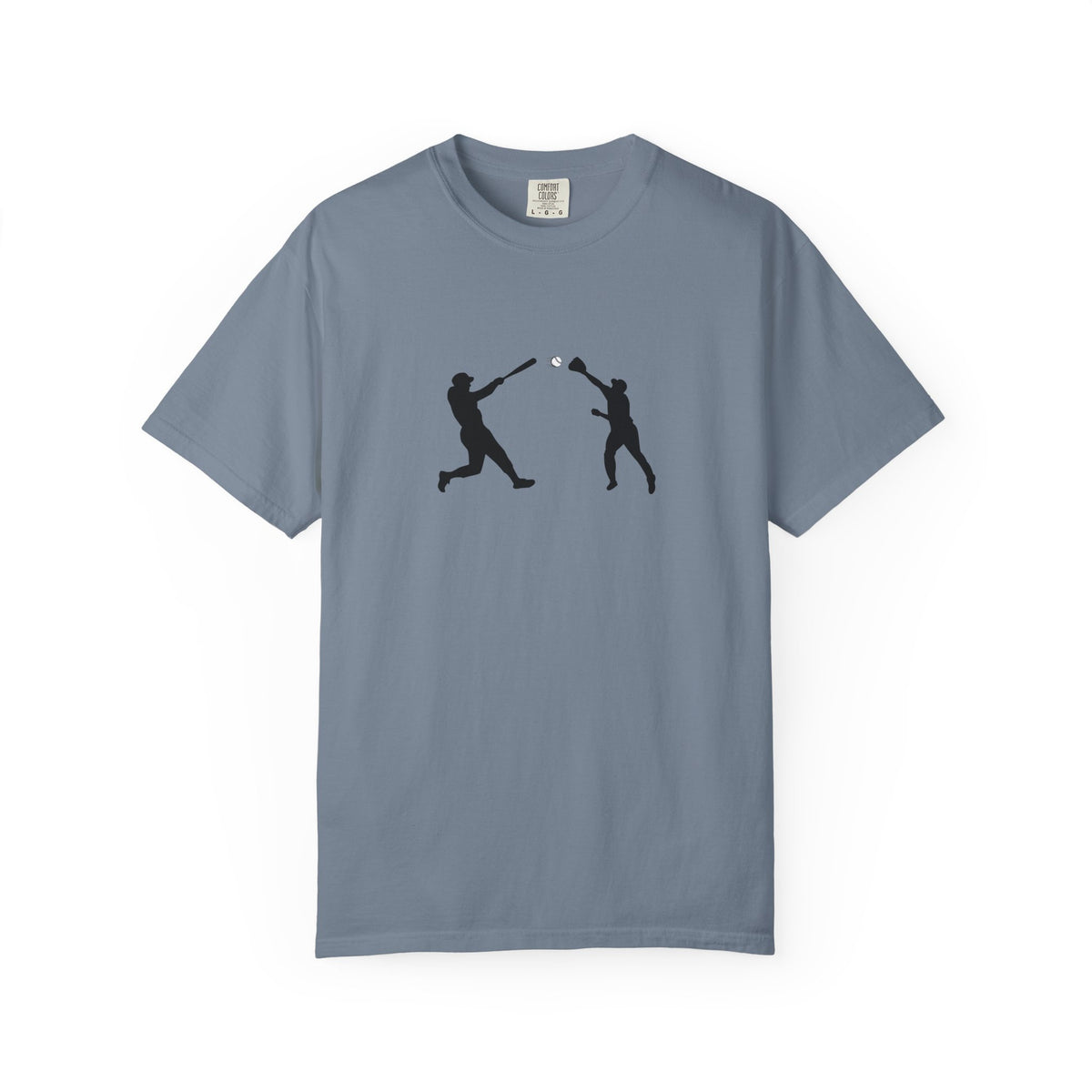 Minimal baseball players silhouette graphic T-shirt by Printify, featuring a stylish baseball-themed design on a casual tee.