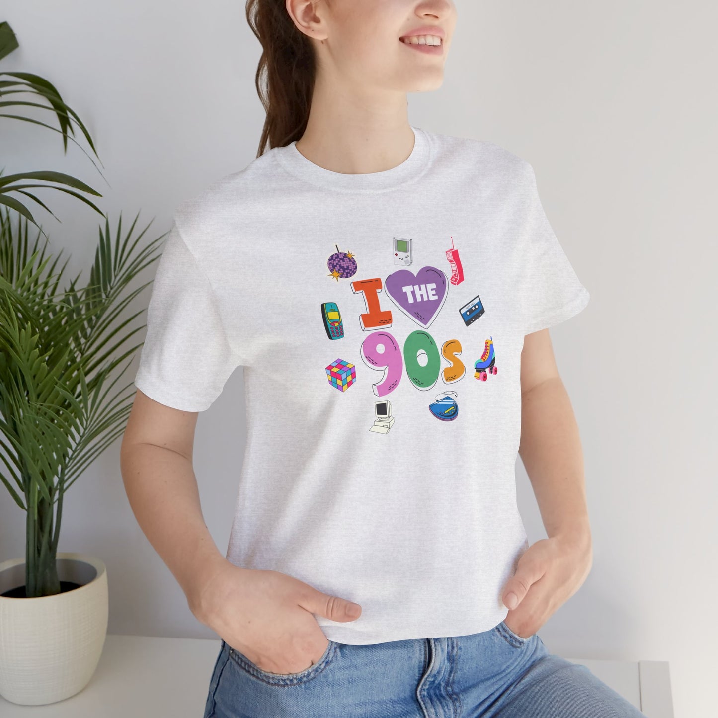 I  Love the 90's Short Sleeve Tee - Retro Graphic Tee, Vintage Style Shirt, Perfect for Casual Outings, 90s Nostalgia Apparel