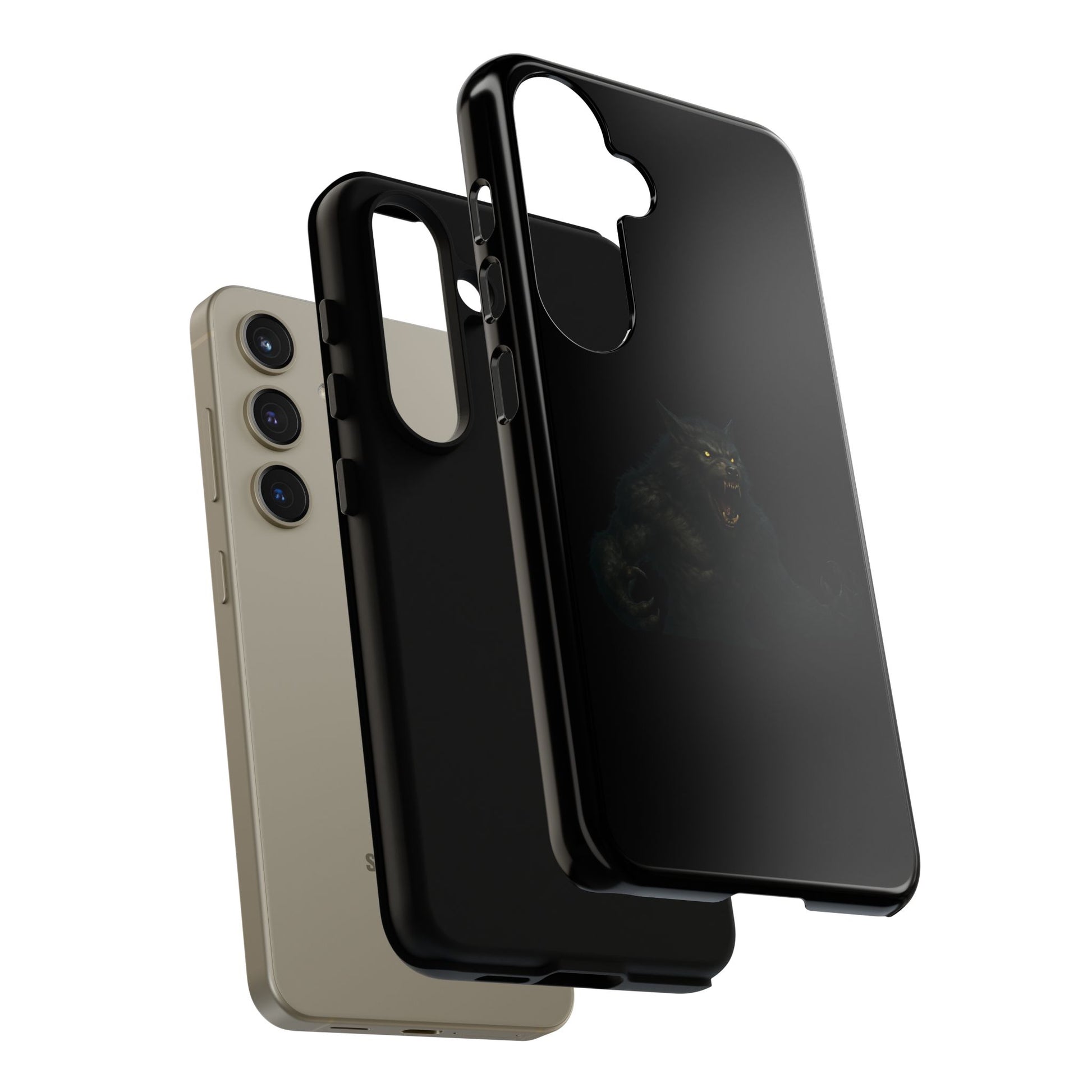 Werewolf phone case with dark monster graphic, tough protective design, fits smartphone, by Printify.