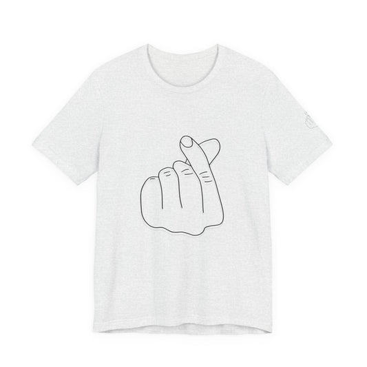 Unisex minimalist hand sign print on casual Printify T-shirt, ideal for everyday wear and gift-giving.